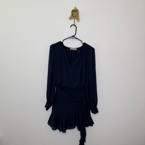 Abercrombie x Kathleen Post Long-Sleeve Wrap Micro Mini Dress Navy - Picture 2 of 9